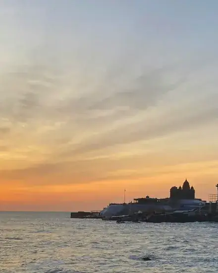 Vivekananda Rock Memorial at sunset, Kanyakumari