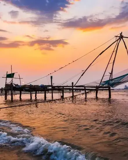 Chinese fishing nets at sunset, Fort Kochi